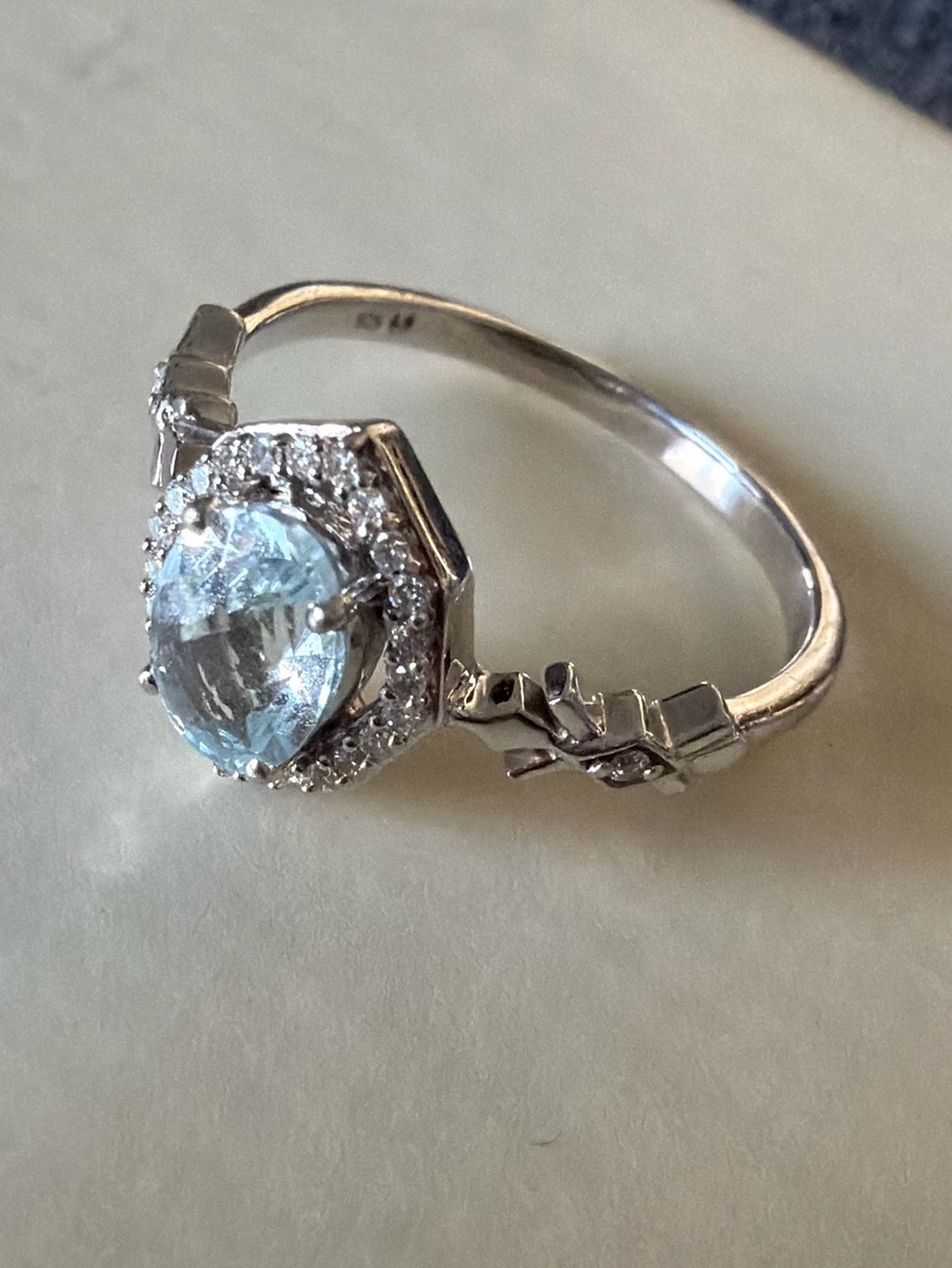 Enchanted Disney Elsa Ring Sterling Silver w/ 1/10 CTTW Dmds and Sky Blue Topaz
